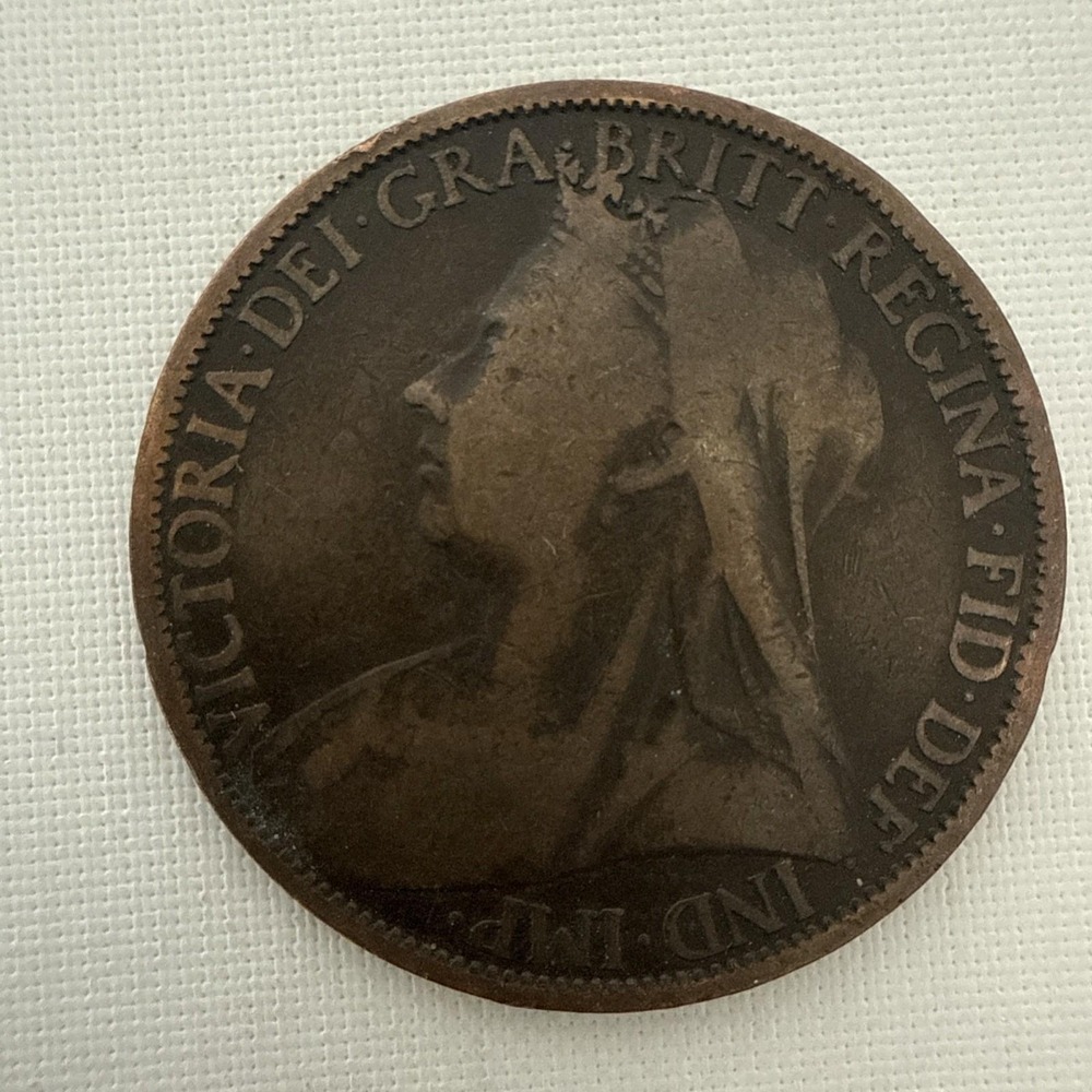 1899 Victoria DEL GRA BRITT REGINA FID DEF IND IMP ONE PENNY Coin